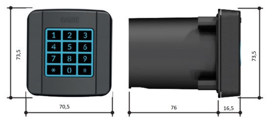 Размеры встроенной кодонаборной клавиатуры CAME SELT2NDG с синей подсветкой